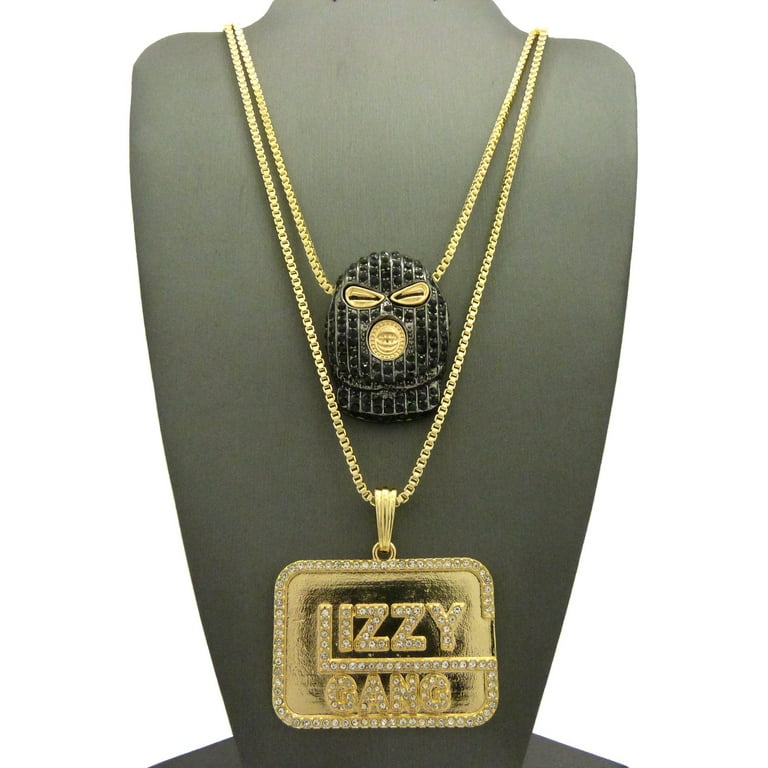Stone Stud Goon Ski Mask Glizzy Gang Record Label Pendant Set w