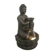 Hi-Line Gift LED Lights Buddha Fountain with Pump & Adapter, High-quality Material Matte Bronze