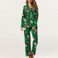 thumbnail image 3 of Hyknon Christmas Pajamas for Women Holiday Party Christmas Printed Two Piece Pajama Sets Loose Fitting Turndown Collar Long Sleeve Shirts and Long Pajama Pants, 3 of 4