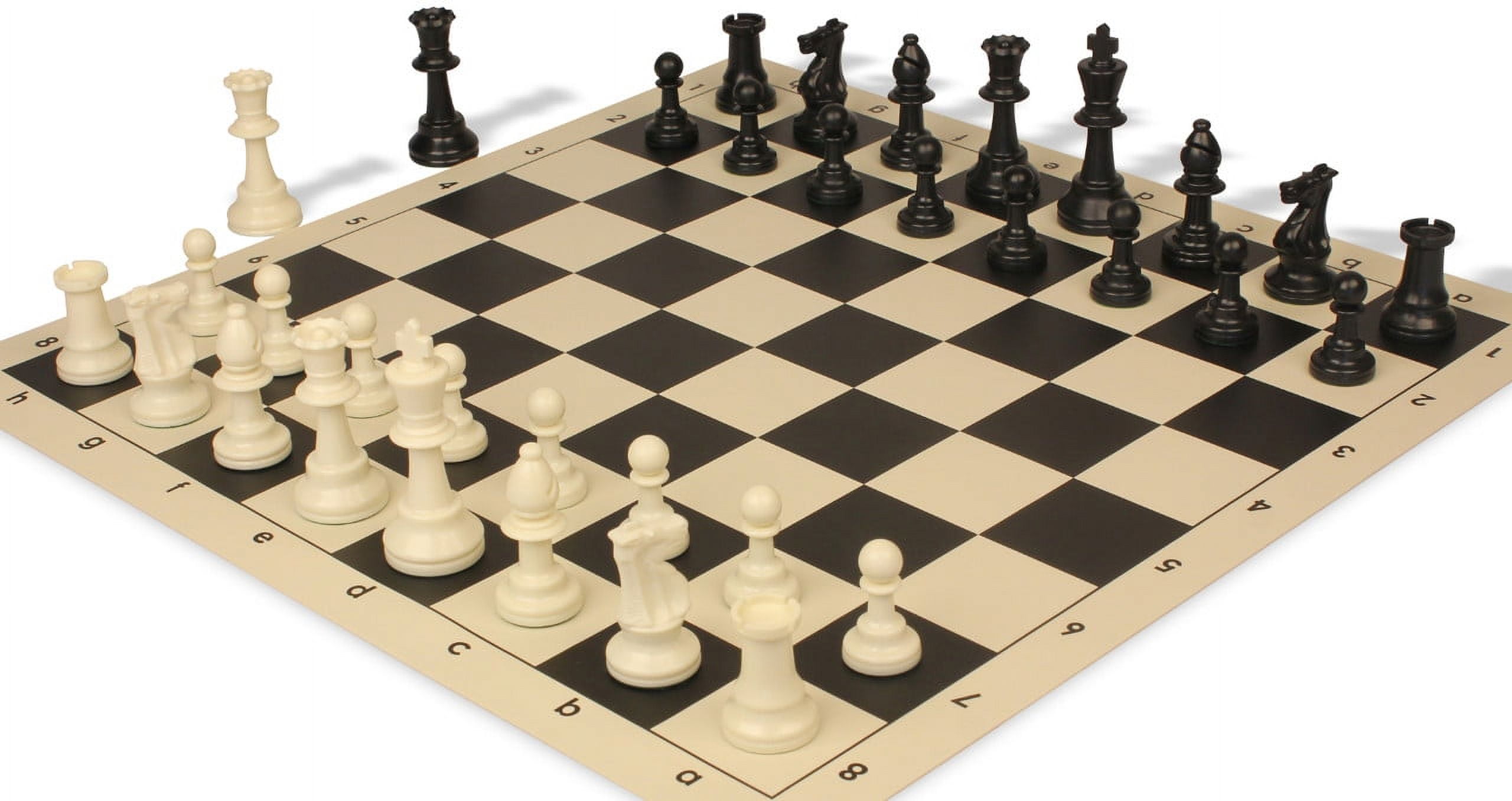 Standard Club Easy-Carry Plastic Chess Set - Black & Ivory Pieces with Vinyl Rollup Board - Black