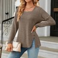 thumbnail image 2 of ZyeKqe Square Neck Tops for Women Long Sleeve Shirts Side Split Dressy Casual Blouses Loose Fitted Spring Top, 2 of 6