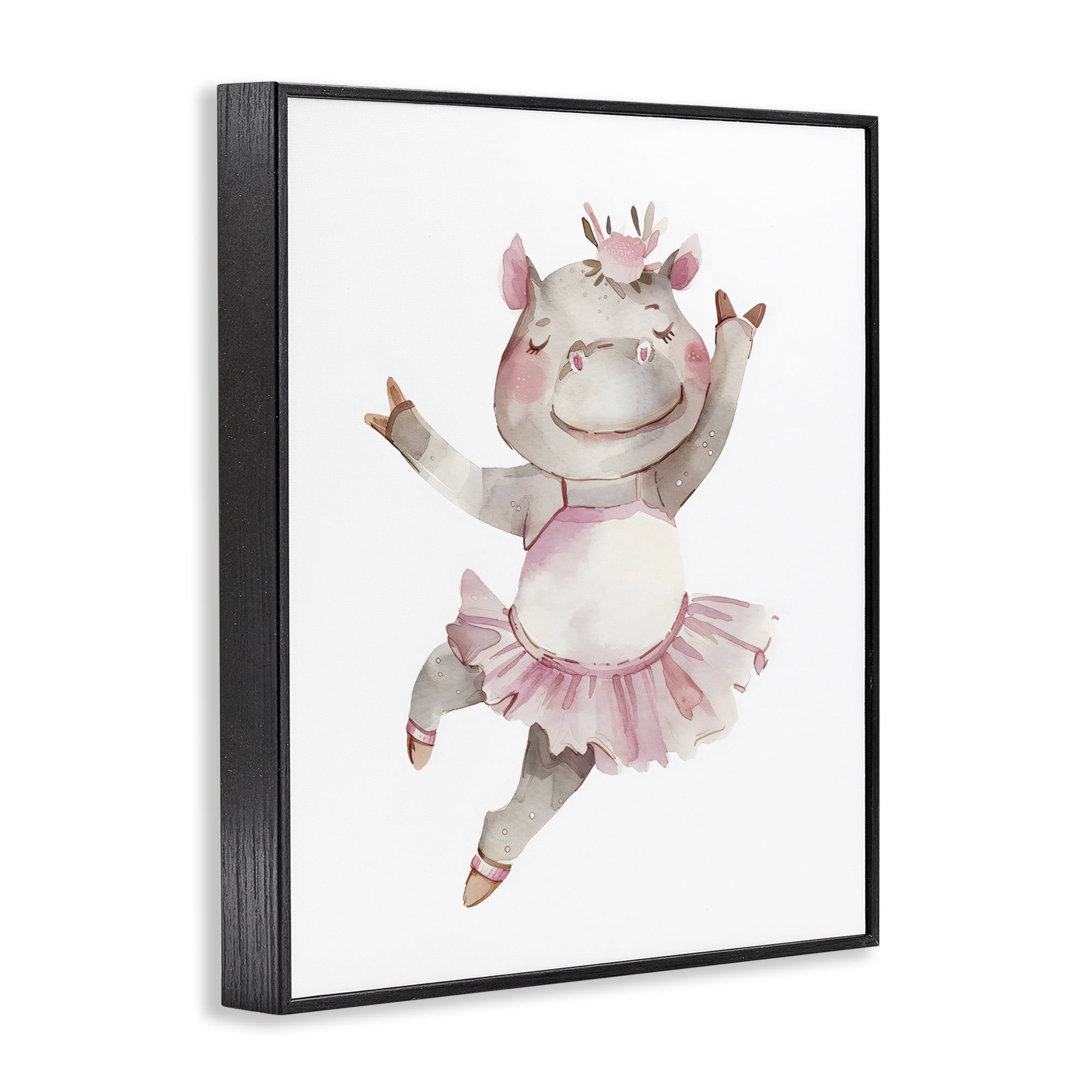 Stupell Industries Ballerina Hippo in Tutu Black Framed Giclee Art, design by LSR Design Studio
