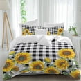 thumbnail image 2 of Sunflower Bedding 3 Piece Duvet Cover Set Queen Size, Black White Check Country Yellow Floral Soft Microfiber Comforter Cover with Zipper Closure & Pillowcases, Wrinkle & FadeResistant Quilt Cover, 2 of 9