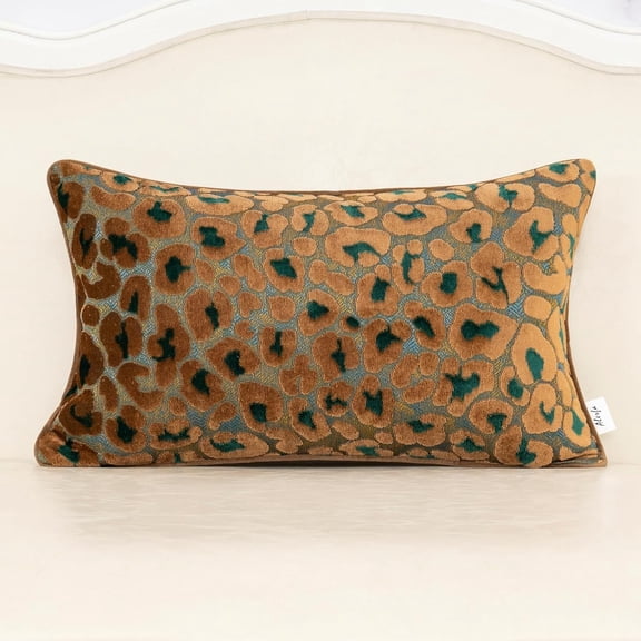 Green Brown Floral Throw Pillow Cover 12 x 20 Inch Cut Velvet Rectange Luxury Decorative Lumbar Pillow Cover for Couch Living Room Bedroom