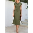 thumbnail image 2 of Vestido de cóctel Happy Sailed con cintura fruncida en A, color verde musgo, 2 of 8