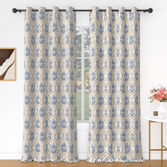 Lfeey Blackout Curtains for Bedroom, 63 inch Length, Vintage Medallion Pattern Thermal Insulated Drapes, Blue, Set of 2