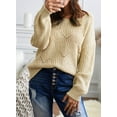 thumbnail image 4 of SHEWIN Women Hollow Out Knit Pullover Sweaters Crewneck Long Sleeve Green Sweater Petite, 4 of 7