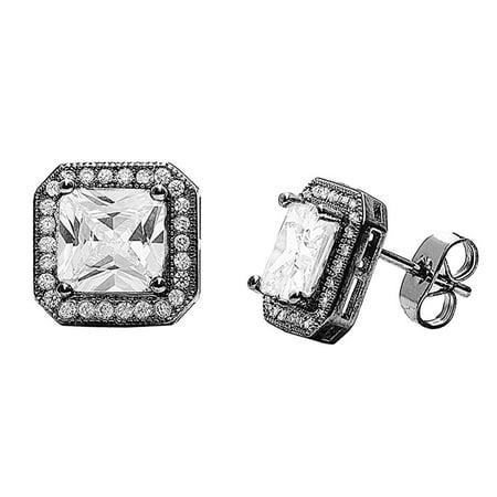 American Princess Jewelry Set - Londyn 18k Black Rhodium Plated Princess Cut CZ Halo Stud Earrings, Sparkling Cluster Stud Earring Set w/ Solitaire Princess Gemstone, Wedding Anniversary Jewelry MSRP - $150