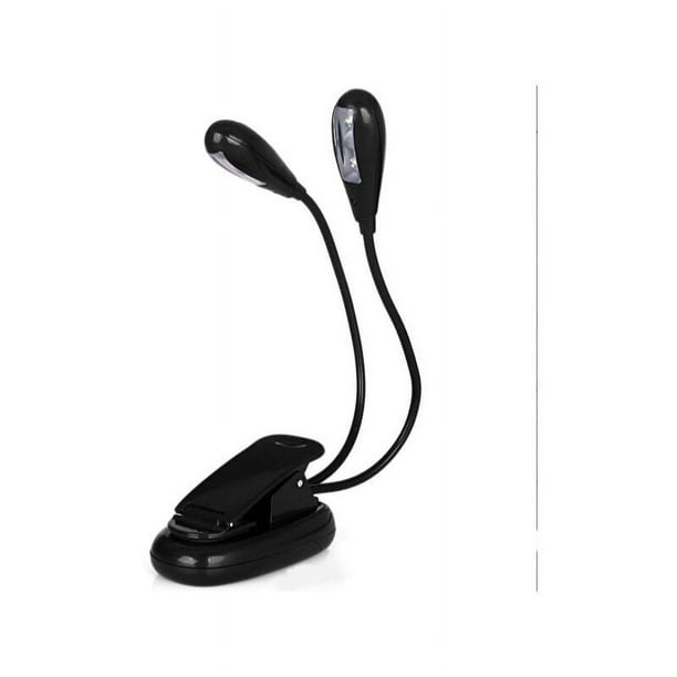 Lámpara de lectura ajustable de doble cabezal, luz antiparpadeo, luz de escritorio con protección para los ojos, con dos cabezales y cuello de cisne flexible para atril de música junto a la cama