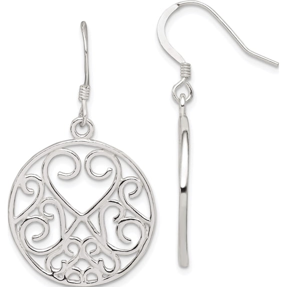 Sterling Silver Heart Filigree Earrings (42 X 24) Made In India qe4840