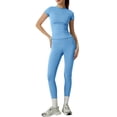 thumbnail image 6 of NMMUED Womens Two Piece Workout Sets Slim Fit Short Sleeve Shirt High Waist Leggings Yoga Outfits Matching Gym Set Sky Blue S, 6 of 9