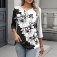 thumbnail image 2 of Otoño 3/4 Manga Tops para las Mujeres 2025 de Moda Impreso Botón Casual Cuello Redondo Suelto Camiseta, 2 of 7