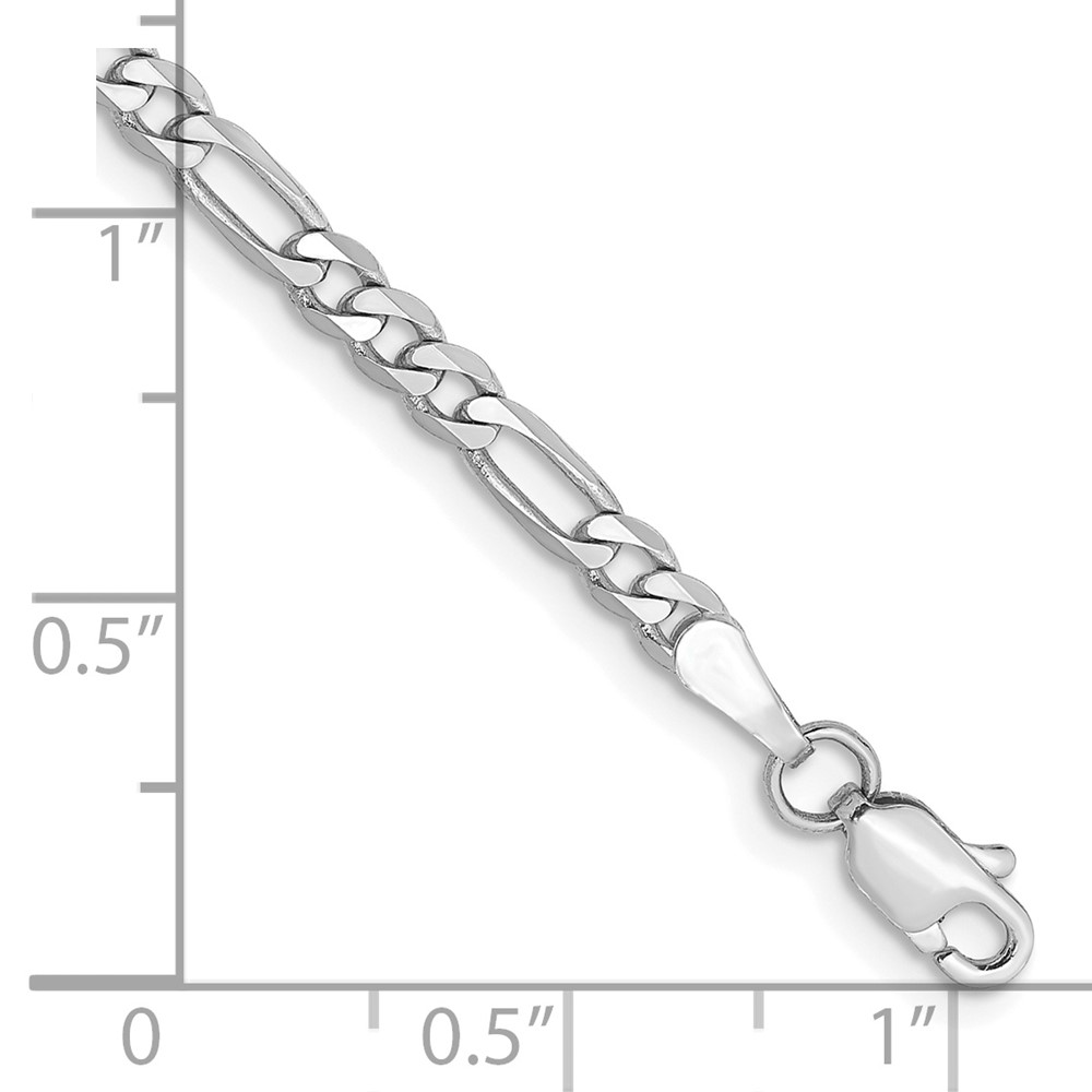 14k White Gold Anklet 9 inch 3 mm Flat Figaro with Lobster Clasp