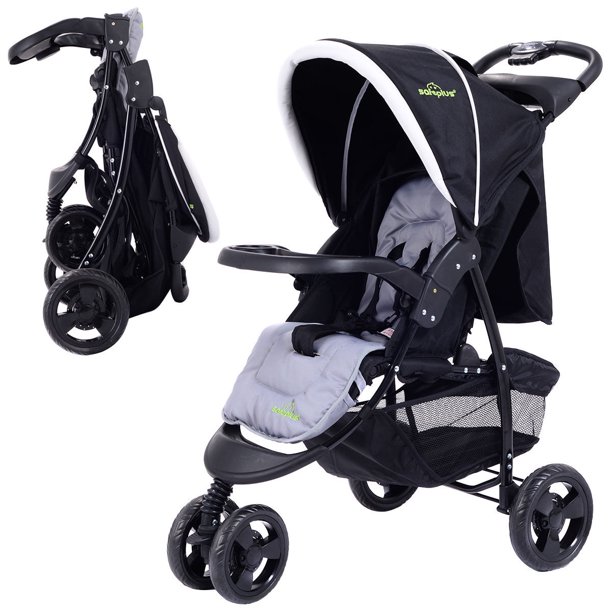 Costway 3 Wheel Foldable Jogging Stroller, Black