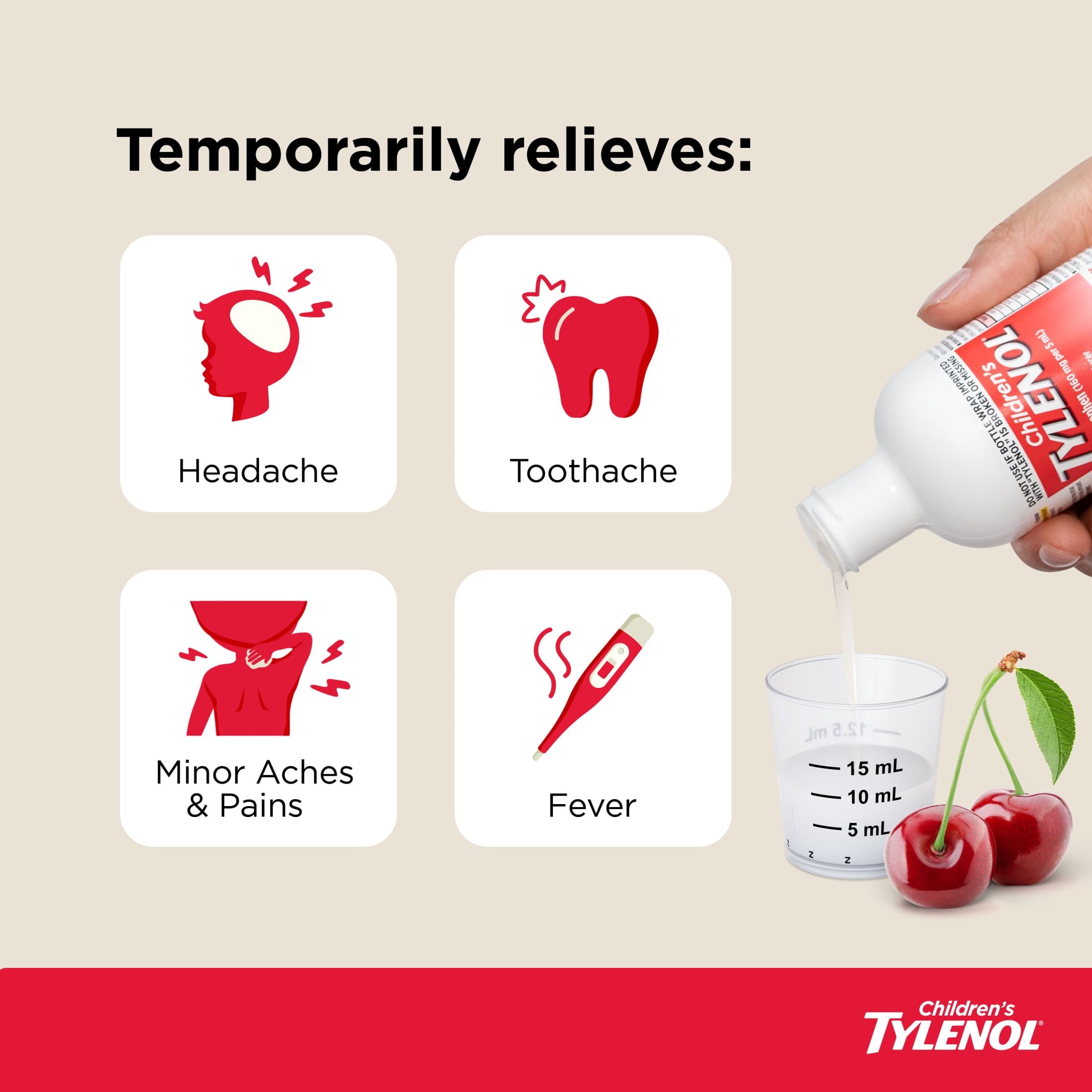 (3 pack) Children’s Tylenol Dye-Free, Oral Suspension, Pain Relief and Fever Reducer, Cherry Flavor 8 Fl oz