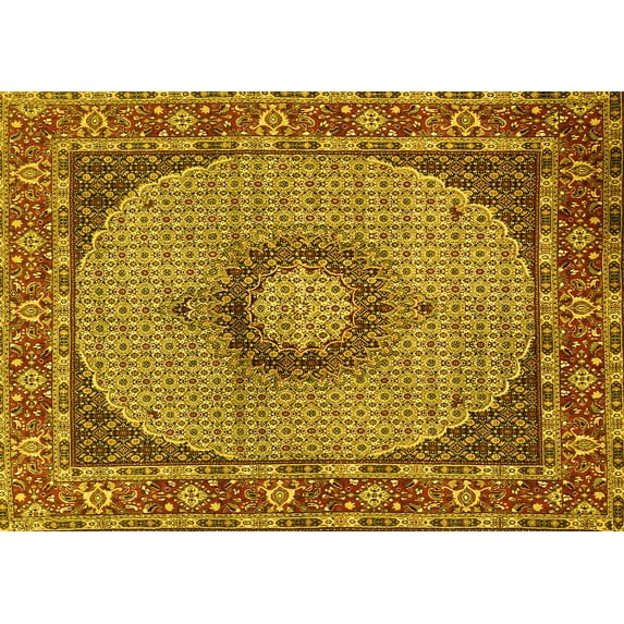 Ahgly Company Indoor Rectangle Medallion Yellow Traditional Area Rugs, 8' x 12'