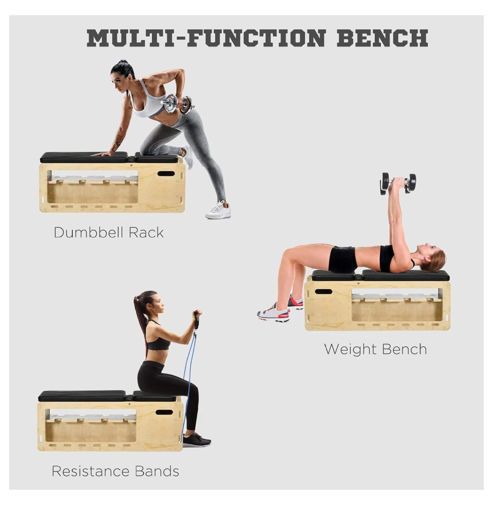 Adjustable Weight Bench, Incline Decline Workout Bench for Home Gym - Resistance Rope Included, 6 Position Strength Training Bench for Full Body Exercise