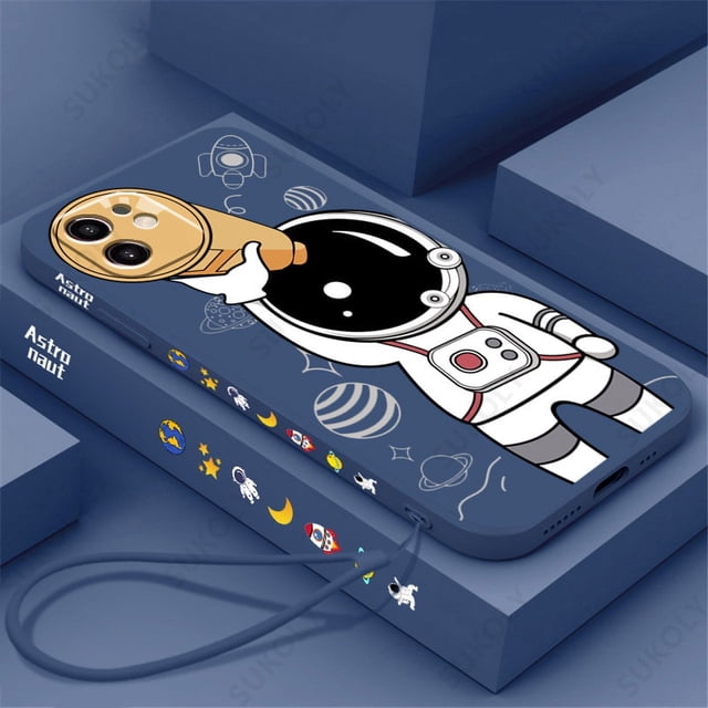 Funda de teléfono con cordón de mano de astronauta para iPhone 14 13 12 Pro Max 13 Mini 14 13 Pro 11 funda de parachoques suave de silicona líquida a prueba de golpes Tan Jianjun unisex