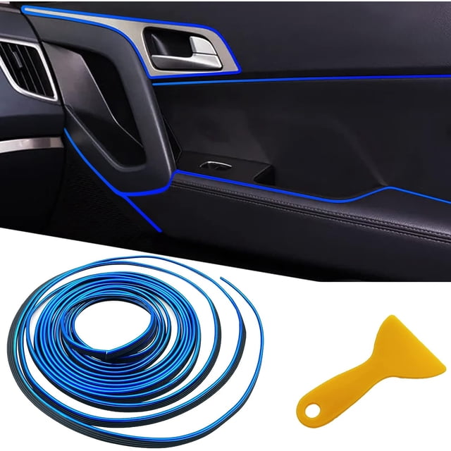 Tira decorativa del coche, línea decorativa interior, modificación interior, espacio especial del panel de la puerta, tira brillante decorativa del salpicadero (azul)