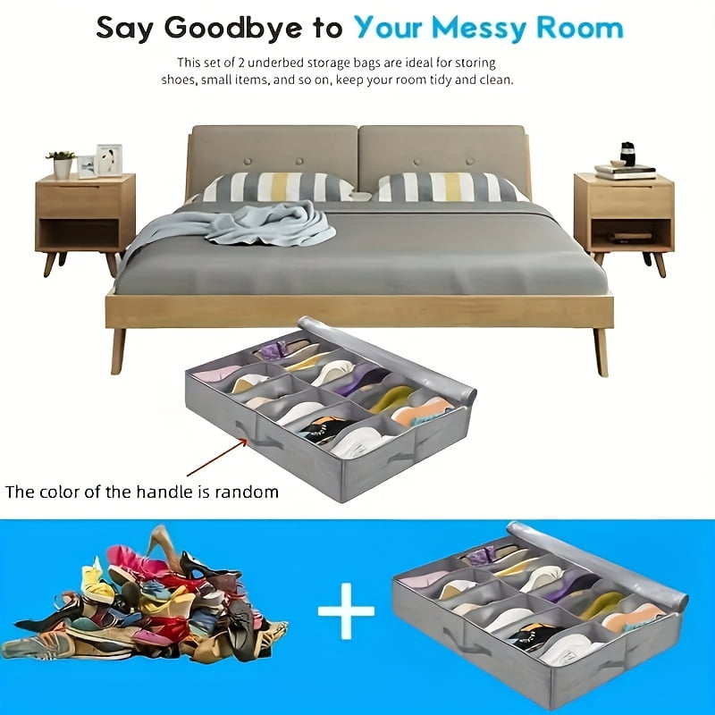 2/4pcs Under Bed Shoe Storage Organizer Bags, Breathable Canvas with Sturdy Sidewalls & Reinforced Handles, Space-Saving Shoe Container for Closet Or Bedroom Organization