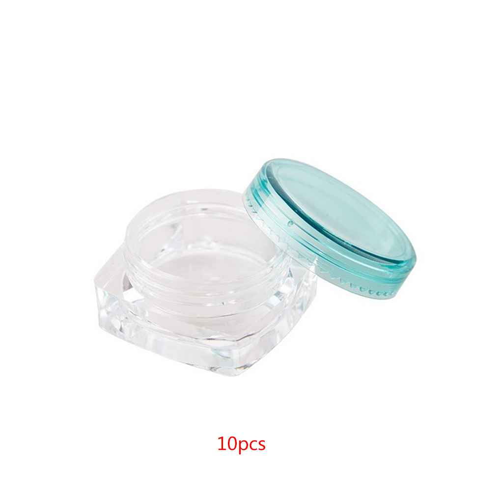 10PCS Square Clear Mixed Colors Cosmetic Empty Jar Makeup Pot Face Cream Eye Shadow Container Case Box 3g/5g