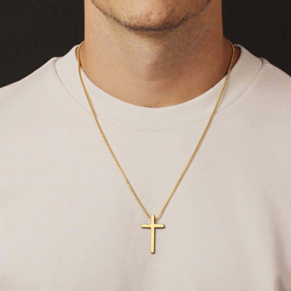 Cross Necklace for Men, Silver Black 