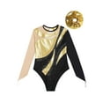 thumbnail image 3 of Miutii Long Sleeve Ballet Dance Gymnastics Leotards for Girls Sparkle Color Block Unitards with Hair Band Gold 8, 3 of 5