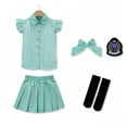 thumbnail image 6 of Amidoa Girls Summer Outfits 2 Piece Short Sleeve Cute Ruffle Sleeveless Top and Pleated Skirt Kids Clothing Sets Green Size 14, 6 of 6