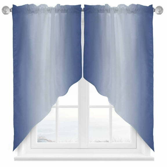 Ombre Swag Valances for Windows 2 Pack Navy Blue Gradient Swag Kitchen Curtains 36 Inches Long Rod Pocket Short Window Treatment for Kitchen Bathroom 28"x36"