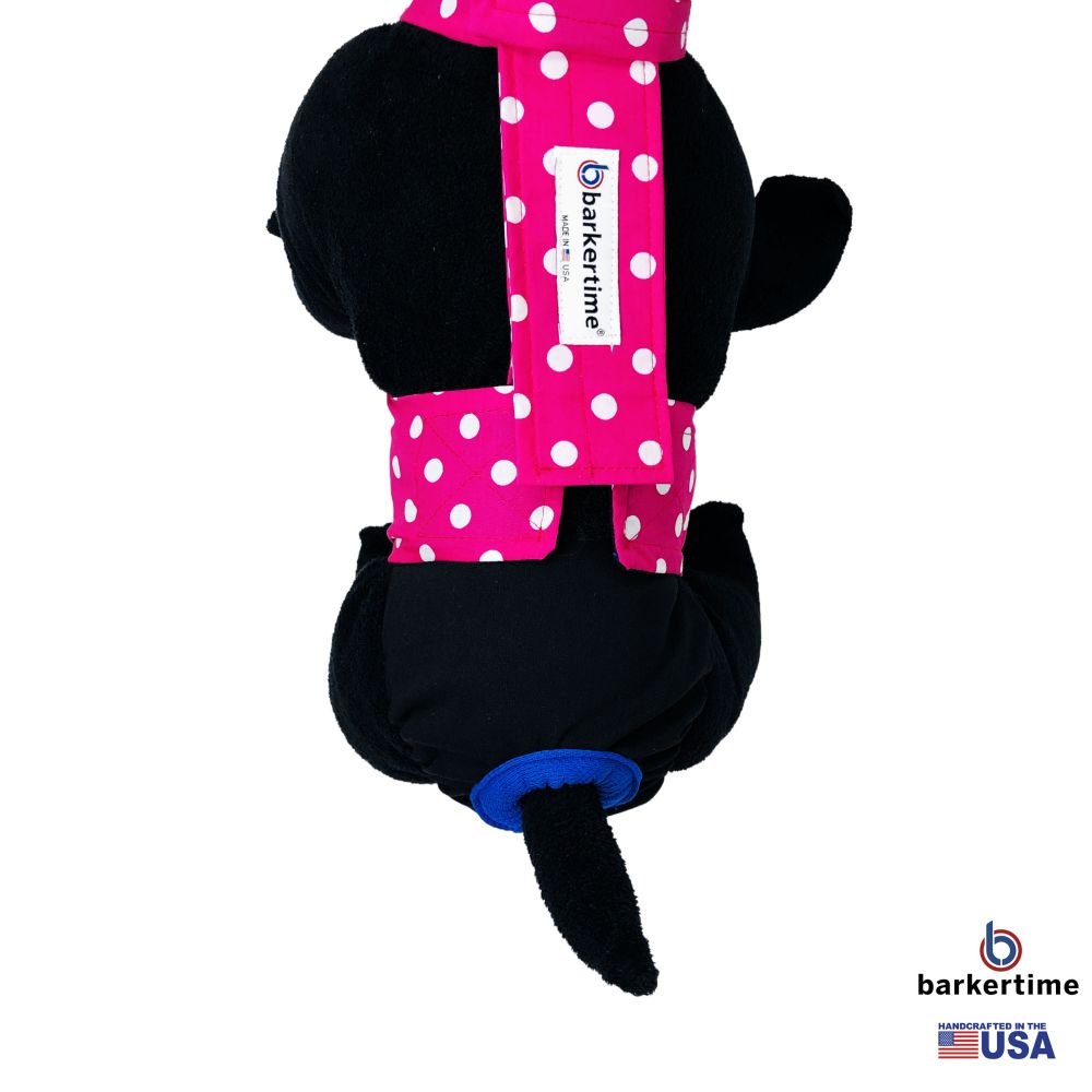 Barkertime Pink Polka Dot on Black Dog Diaper Overall