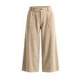 thumbnail image 4 of Women's Corduroy High Waist Capri Wide Leg Pants Soft Casual Cropped Culottes with Pockets Vintage Casual Streetwear Trousers Fall Outfit Khaki, 4 of 9