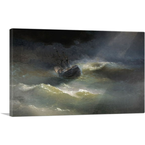 ARTCANVAS Ship During a Sea Storm 1892 Canvas Art Print by Ivan Aivazovsky - Size: 12" x 8" (0.75" Deep)