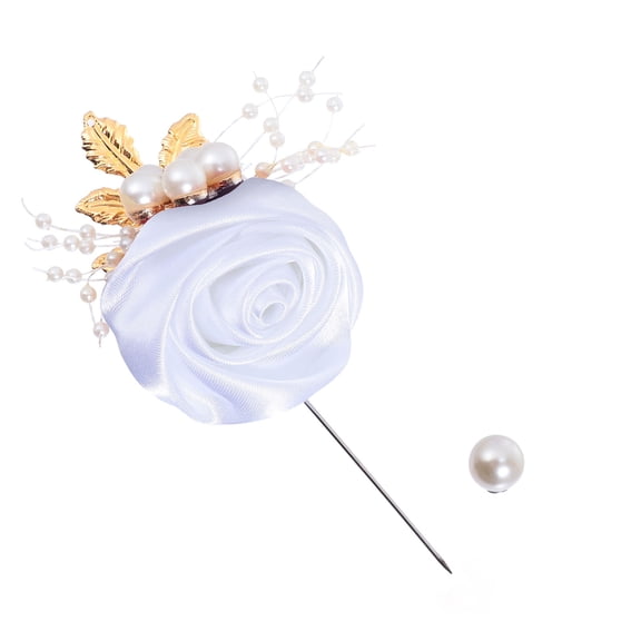 LEORX 1Pc Handmade White Silk Cloth Wedding Brooch with Bead Cover for Dress Decoration