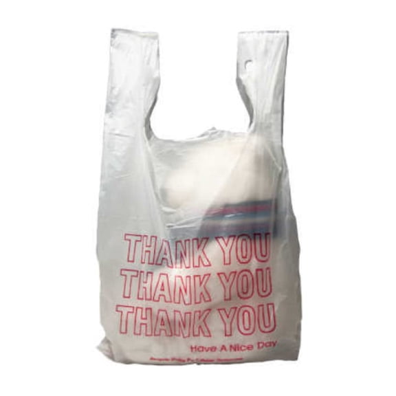 White Plastic Thank You Bags, Polyethylene Grocery with Handles, 1000 Count, 10 x 5 x 18 in