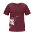 thumbnail image 1 of Mujeres manga corta casual cuello redondo impreso botón suelto túnica camisa blusa tops Pompotops  hkajfhjk466970, 1 of 5