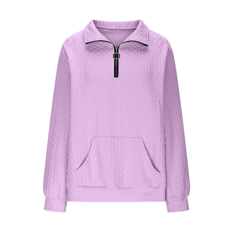 Women's Quilted Half Zip Sweatshirt 2025 Textured Solid Crew