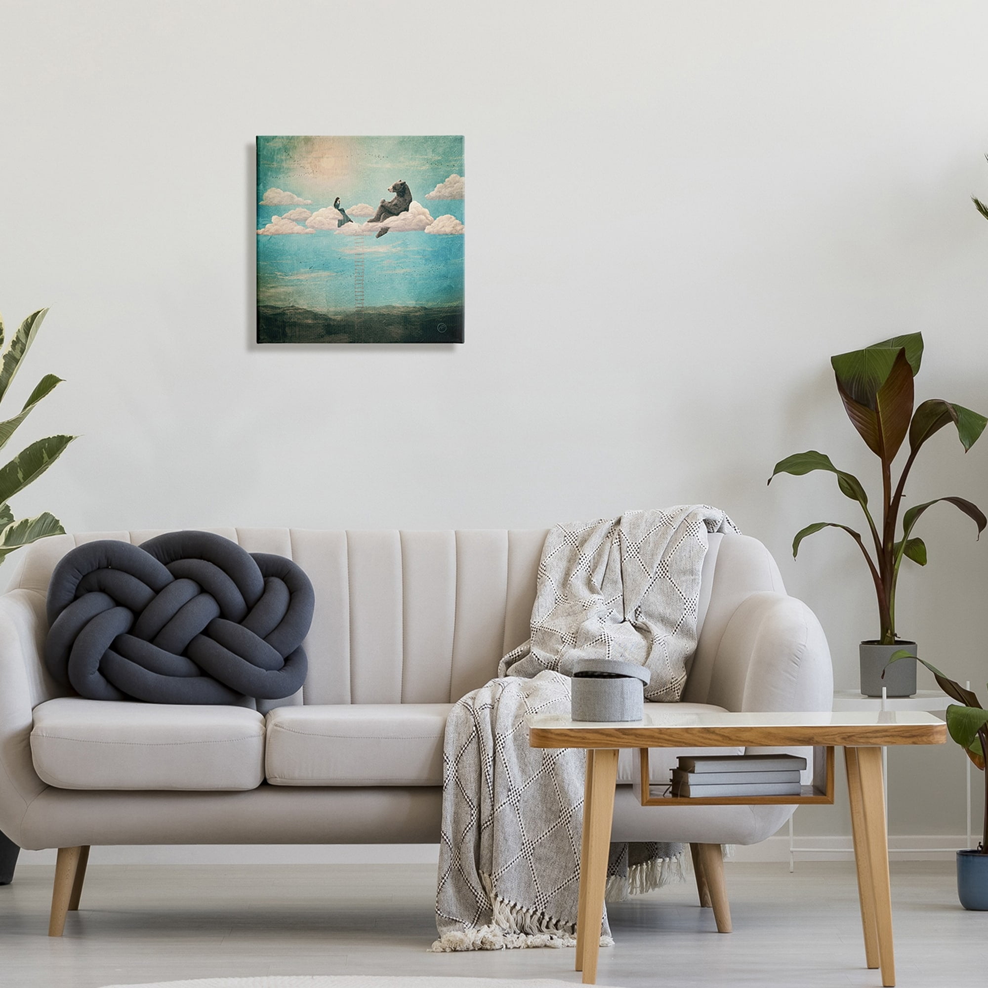 Stupell Industries Sky Ladder to Clouds Maiden Sitting with Bear,30 x 30, Design by Paula Belle Flores