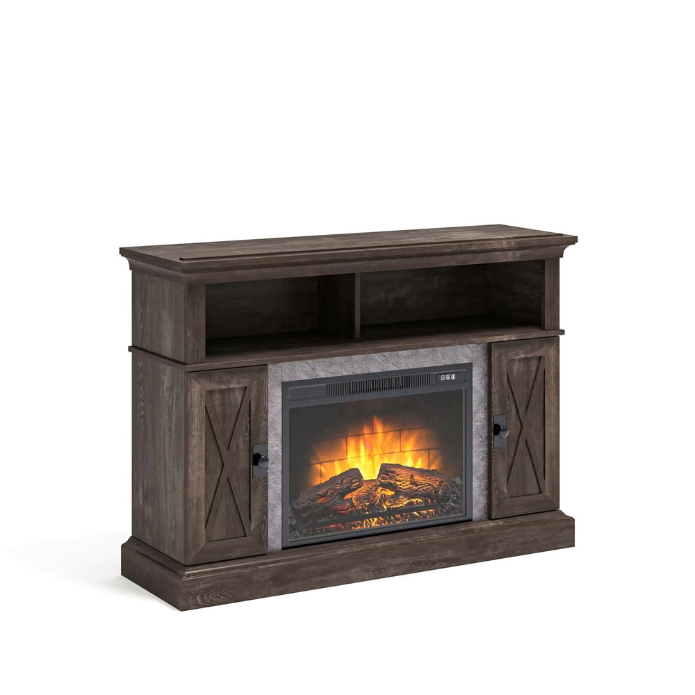 Kellum Media Fireplace Console for TV's up to 58”, Rustic Brown Finish