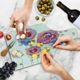 thumbnail image 4 of Flower Cutting Board, Watercolors Illustration of Different Kinds of Flowers Boho Style Pattern, Decorative Tempered Glass Cutting and Serving Board, Wine Bottle Shape, Pink Purple Blue, by Ambesonne, 4 of 5