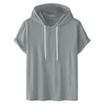 thumbnail image 2 of Siilsaa Hoodies for Men Fashion Drawstring Short Sleeve Loose Fit Solid Color Breathable Soft Kangaroo Pocket Shirts Grey,S, 2 of 4