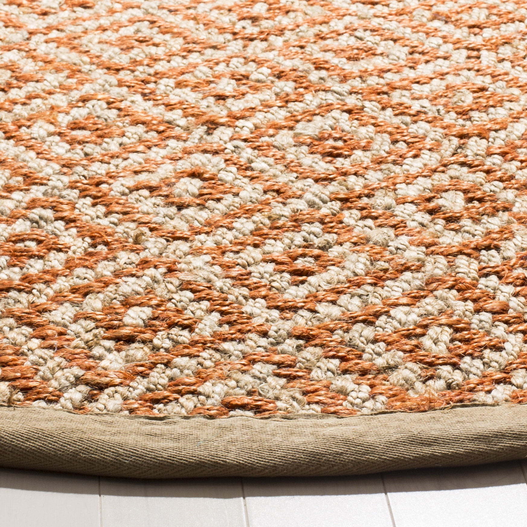 SAFAVIEH Natural Fiber Thomas Geometric Jute Area Rug, Orange/Natural, 6' x 6' Round