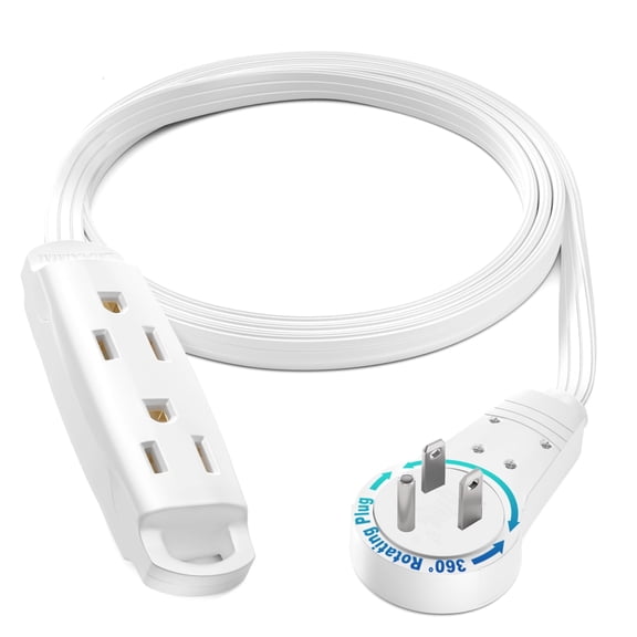 Maximm 360 Degree Rotating Flat Extension Cord 3 Ft Multi 3 Outlet Power Cord Grounded 16 AWG UL Certified, White