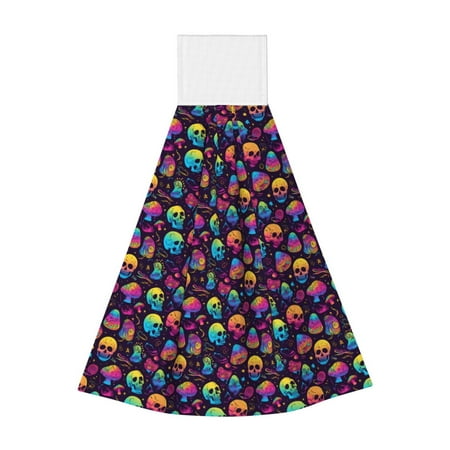 

Horeoi mushroom color Skull Print Coral Fleece Microfiber Hanging Hand Towel Absorbent Hand Towel Quick Dry Thicken Cleaning Cloths Wipes Rags for Kitchen & Bathroom