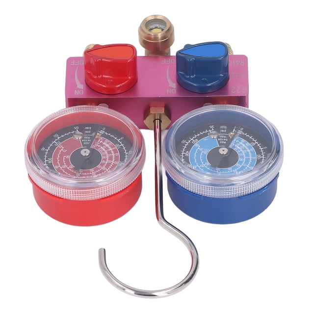 Refrigerant Pressure Gauge Kit, Manifold Gauge Set Metal Knobs for R22 R32 R410A