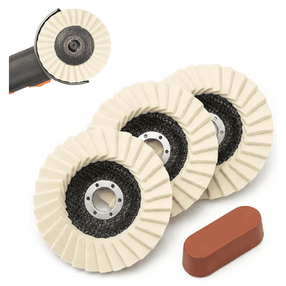 5 Inch Felt Polishing Wheel Kit, 3PCS Wool Buffing Pads with Polishing Compound for Angle Grinder, High Density Disc for Metal, Stainless Steel, Glass, Stone, Plastic