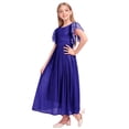 thumbnail image 5 of IBTOM CASTLE Flower Girl Flowy Ruffle Chiffon Trim A-Line Dress for Kid Wedding Junior Bridesmaid Communion Party Pageant Maxi Belted Gown 9-10 Years Royal Blue, 5 of 8