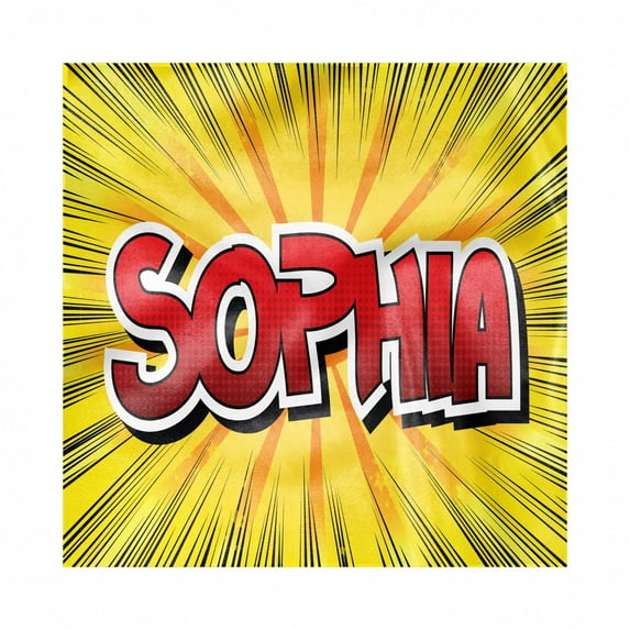 Sophia Decorative Napkins Set of 4, Most Popular Girls` Given Names in Western World Retro Comic, Silky Satin Fabric for Brunch Dinner Party, 12", Yellow Red and Black, by Ambesonne