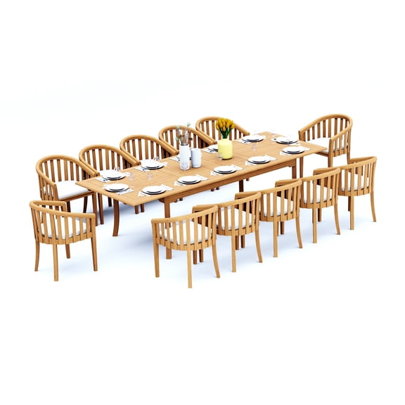 Grade-A Teak Dining Set: 12 Seater 13 Pc: And 12 Lenong Arm Chairs Outdoor Patio WholesaleTeak #51LN2412