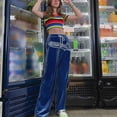 thumbnail image 4 of Mujer Largo Pantalones Cintura Media Cadera Envolver Casual Corte Ancho Pernera Ancha Pantalón para Oficina Cita Trabajo Diario Azul Oscuro S, 4 of 6