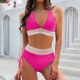 thumbnail image 3 of JoveMarine Women's High Waist Bikini Set V Neck Padded Swimsuit Two Piece Sexy Beach Bathing Suit with No Underwire Bathing Suit For Womens Swimsuits Hot Pink XL, 3 of 7
